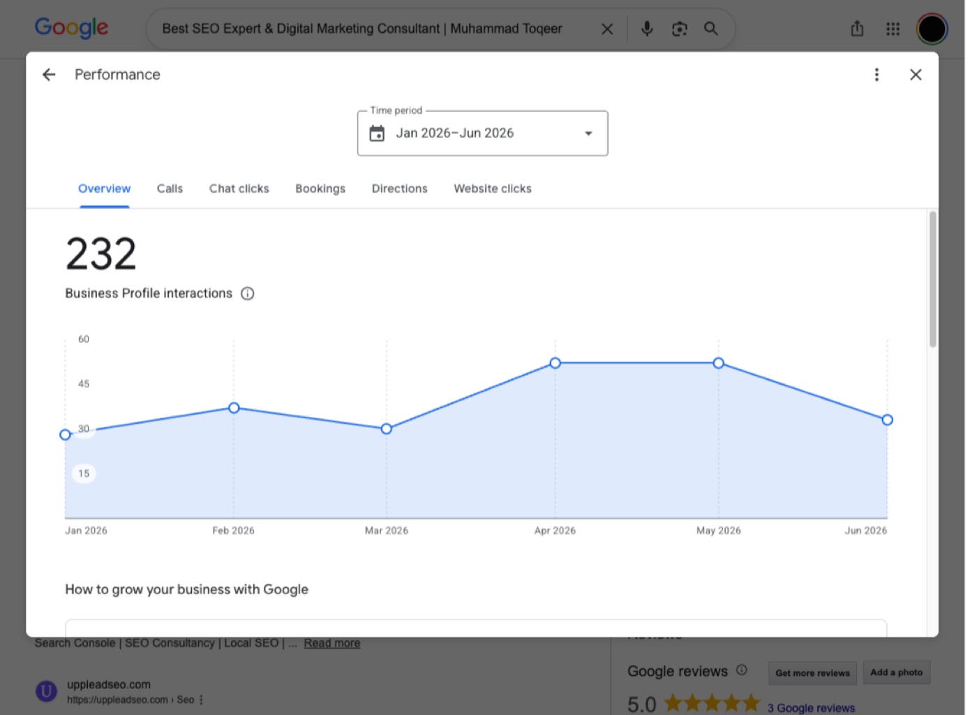 Google Business Profile performance — 232 interactions